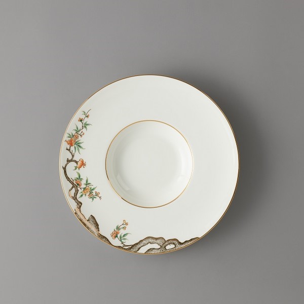 國(guó)瓷永豐源夫人瓷石榴家園寬邊圓盤(pán)